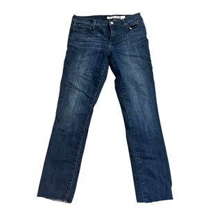 DKNY Dark Wash Distressed Denim Jeans Raw Hem, Straight, Women's, Size 4x32